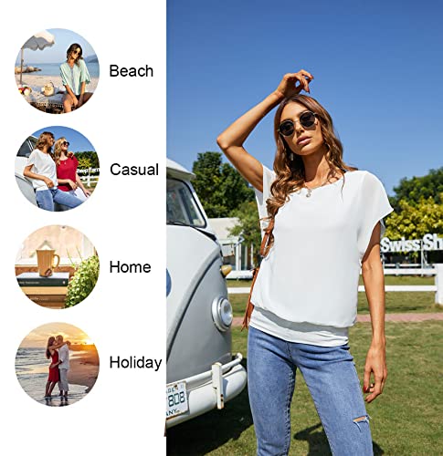 Viishow Women's Loose Casual Short Sleeve Chiffon Top T-Shirt Blouse White Xl #TOP6