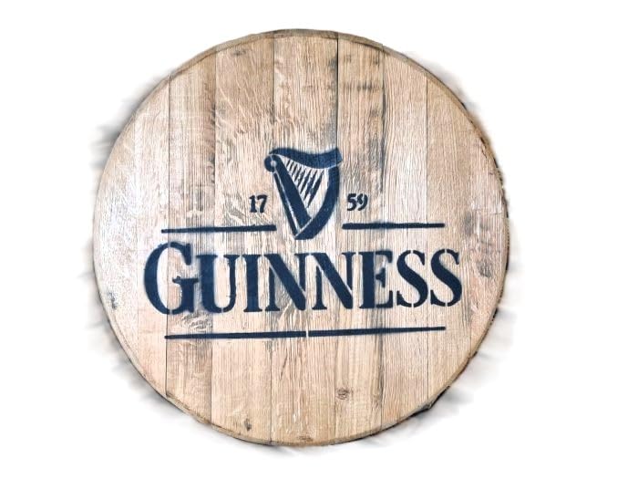 Reclaimed Refurbished Printed Oak Whiskey Barrel Lid Wall Decor Bar Table top - GUINESS