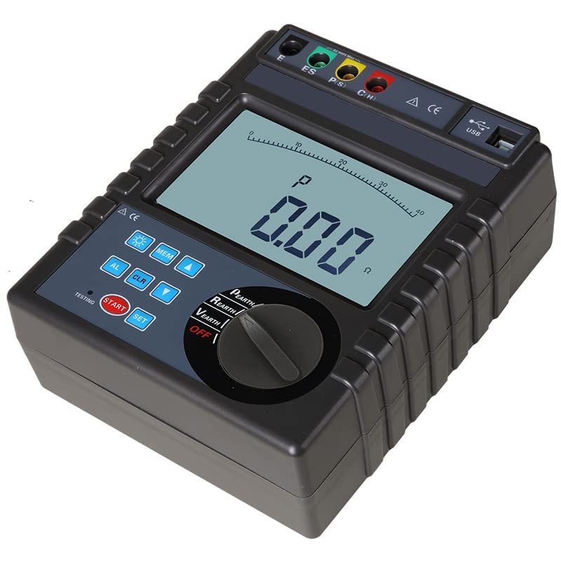 Soil Resistivity Meter Tester Ground Resistance Tester Earth Resistance Tester Voltage Tester Resistance Measurement Instrument with Data Storage Alarm Indication 30.00kΩ 9000kΩm