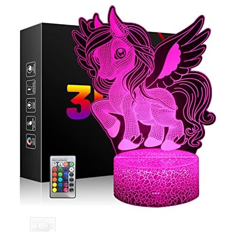 Unicorn Night Light, 3D Illusion Lamp Unicorn Lights for Kids Room, 16 Colors & Flashing Modes with Remote Control Opreated Dimmable Christmas Birthday Gifts for Boys Girls Kids Children Teen Cover