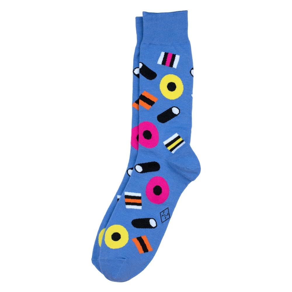 JOE COOL Men’s Novelty Liquorice Allsorts Socks – Blue Cotton Blend Fun Patterned Gents Socks, One Size (UK 7-11), Confectionery Candy Themed Gift