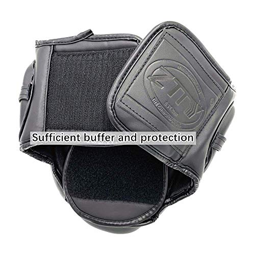 ZHENGTU Boxing Headgear MMA Kickboxing Head Guard Martial Arts PU Leather (Black, M) - Thumbnail 2