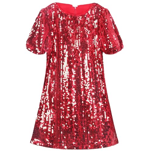 Image of WELAKEN Girls Ombre Sequin Dress Sparkly Fancy Short Puff Sleeves Gradient Party Dress