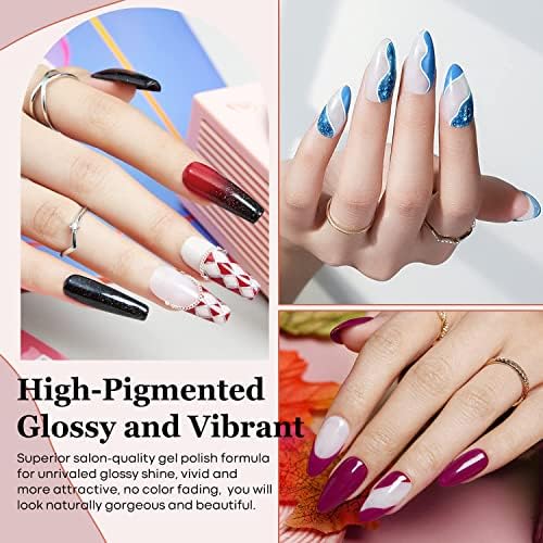 Modelones Gel Nail Polish Set, 36 Pcs All Seasons Color Gel Polish Set Soak Off Orange Brown Red Gold Glitter Nail Polish Starter Gel Nail Manicure Home DIY Gift for Women Girls Holiday