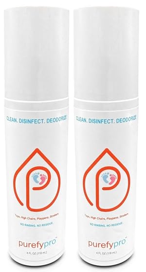 Purefypro Disinfectant Spray 4oz 2pk for Toys High Chair Playpen Strollers - Kills 99 9999 E Coli Norovirus