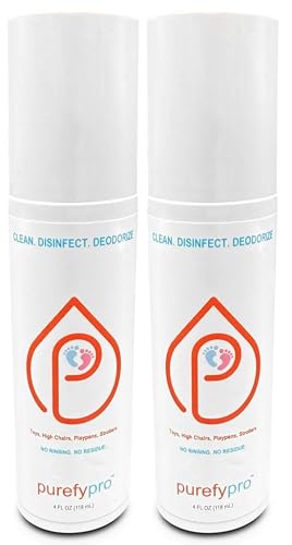 Purefypro Disinfectant Spray (4oz, 2pk) for Toys, High Chair, Playpen, Strollers - Kills 99.9999% E Coli, Norovirus, Flu Viruses, Viruses, MRSA, Bacteria, Fungi, No Rinse, No Residue