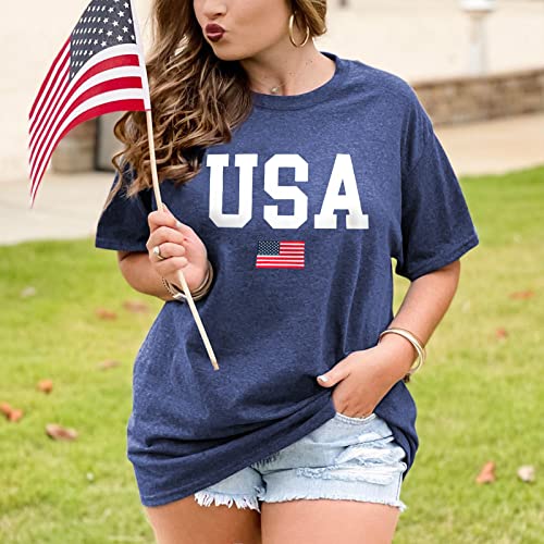 Plus Size Usa Flag Shirt For Women 4Th Of July American Flag Print Tee Tops Short Sleeve Patriotic T-Shirt Blouse #TOP3