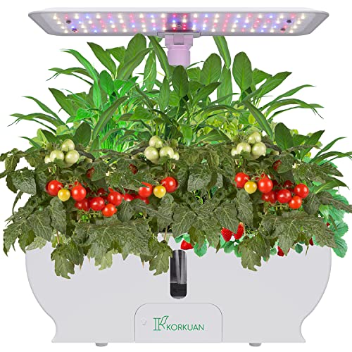 Product Image of the K KORKUAN Hydroponics Growing System, Indoor Herb Garden Starter Kit with Adjustable LED Grow Light, Height Adjustable Smart Garden Planter for Home Kitchen Gifts White