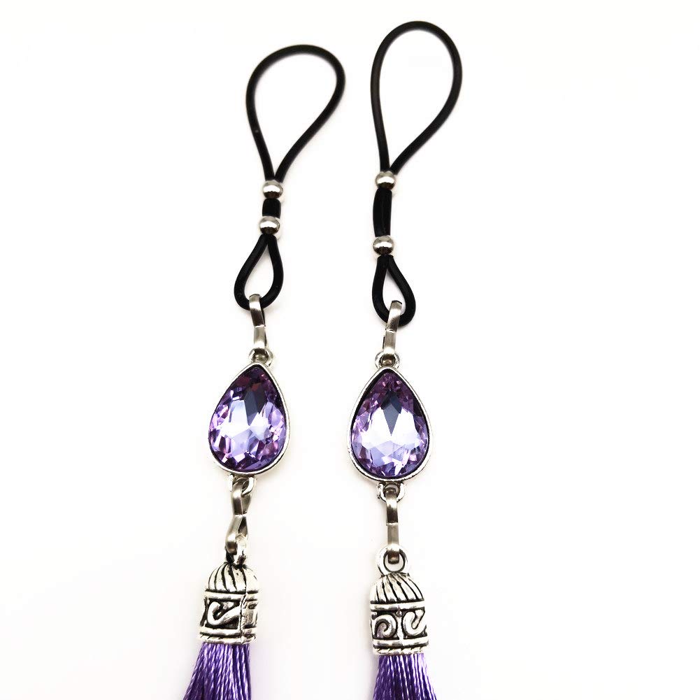Tassel Nipple Jewelry Noose Non Piercing Teardrop Nipple Rings Body Jewelry Hair Ties Accessories: purple