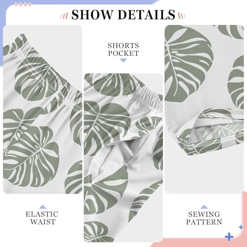 Pajama Pants Lounge Sleep PJ Bottoms Sleepwear Elastic Waist Drawstring S Green Monstera Leaves4