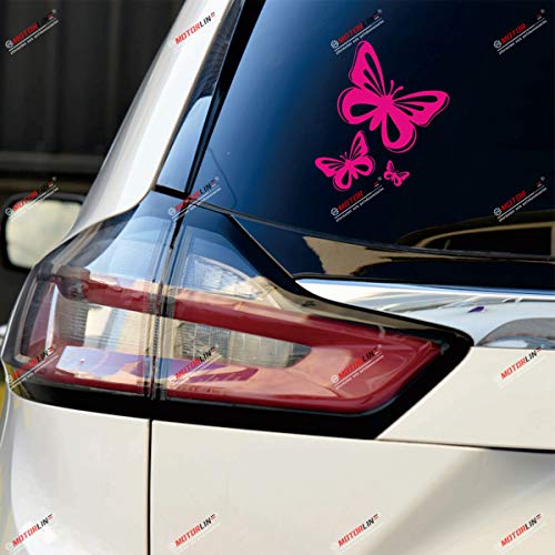 Butterfly Three Butterflies Decal Sticker Vinyl - 2 Sets Hot Pink, 4 Inches - Die-Cut No Background For Car Laptop Window #TOP1