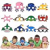 URAQT Masque de Océan Animal, 12 Pièces Masques de Bande Dessinée en Feutre Décorations de Fournitures de Fête, Masques de Océan Animal pour Les Fêtes d'Anniversaire, Halloween