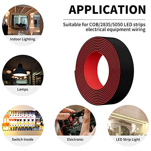 Image of PAUTIX 65.6ft /20M Extension Cable Wire Cord,22AWG 2-pin Wire Cord for Single Color LED Strip Lights,COB /2835 Tape Lights,5V 12V 24V Low Voltage Extension, Black and Red (Pack of 3)