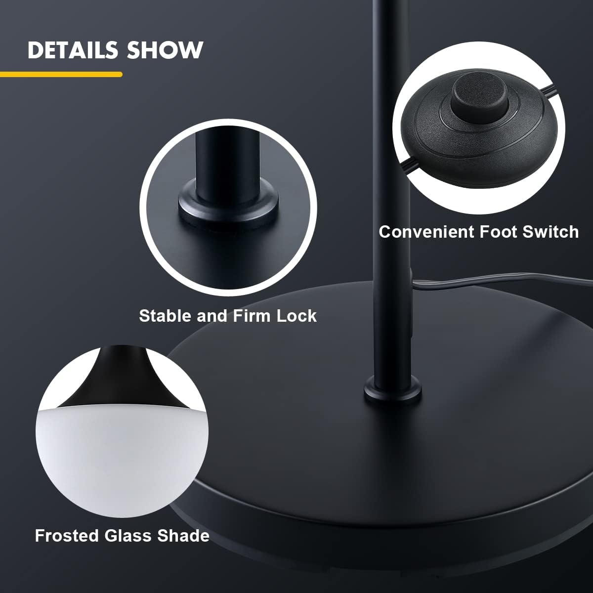 Hamilyeah Floor Lamp Black with Frosted Glass Shade, Industrial Tall Lamp for Living Room, Modern Standing Lamp for Office, Farmhouse Stand up Light with Foot Switch, E26 Bulb Included