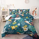 Nttopship Kids Zoo Animal Full Bedding Sets, Cartoon Wild Animals Comforter Set Safari Animals Print Comforter for Boys Girls Children Teens Bedroom Decor with 1 Comforter and 2 Pillowcases