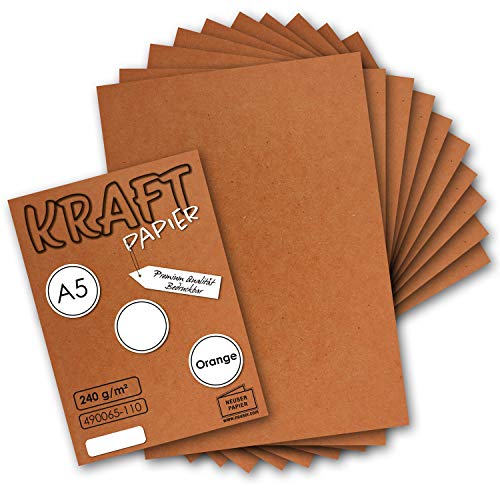 50x Vintage Kraftpapier in Orange/Rostrot - DIN A5-21 x 14,8 cm - nachhaltiges natürlich gefärbtes Orange Recycling-Papier, ökologisch Bastel-Karton Einzel-Karte - NEUSER PAPIER