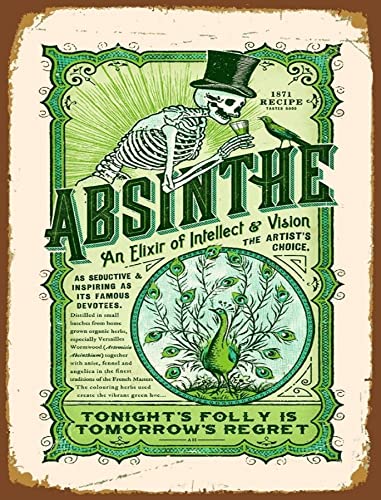 Tin Sign Plaque murale vintage rétro pour bar, pub, abri de jardin, cadeau fantaisie en aluminium, décoration murale - Absinthe rustique vert d'alcool Cover