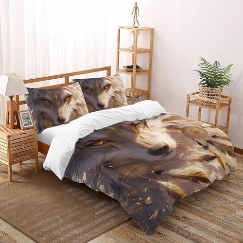 Housse de couette loup microfine 200x200 lit double taies en coton