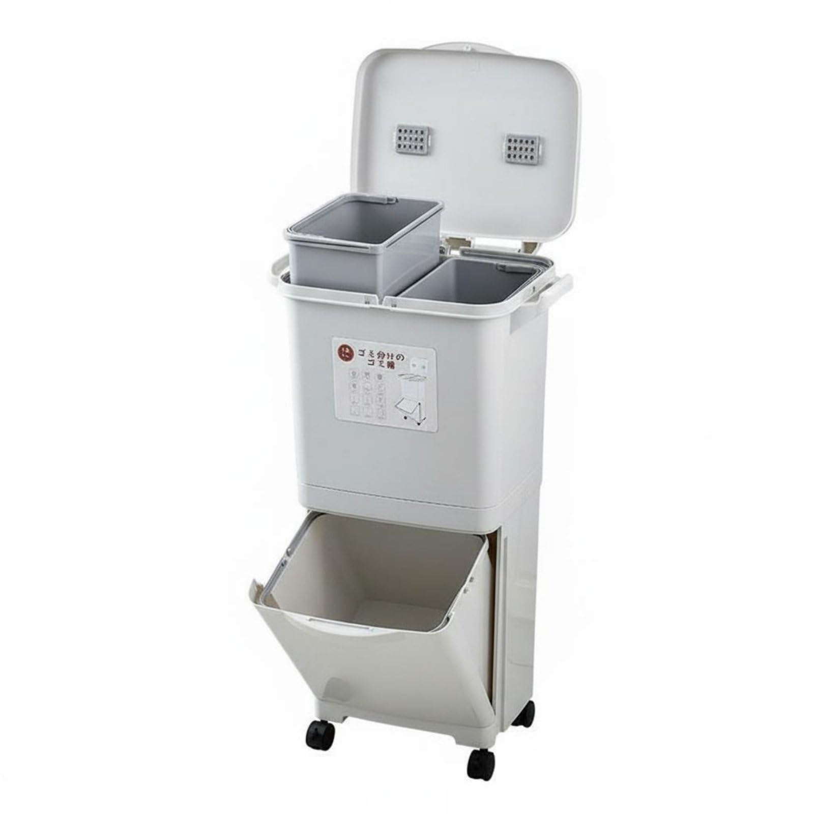 Küchen Abfalleimer Mülleimer Recyclingbehälter mit Platzsparendem Doppelschacht System Sortierung für Recycling Pedalbedienung Universalrollen Deckel, color to 3, Jp D-Behälter S-Deckel
