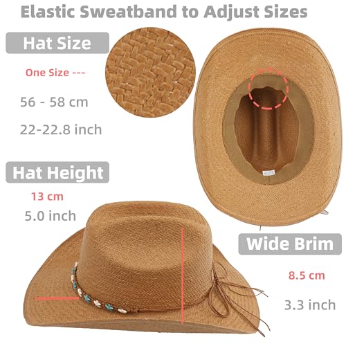 Image of Cowboy Hat for Women, Western Cowgirl Hat, Classic Straw Cattleman Cowboy Hat