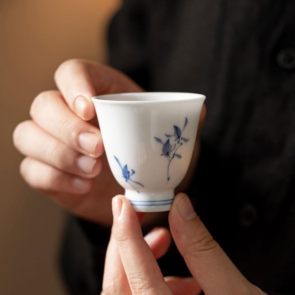 GSOUL Kungfu Tea cup Afternoon Tea Household Cups Hand-painted Butterfly Orchid Ceramic Home Office Kung Fu Set Small Tea Cups