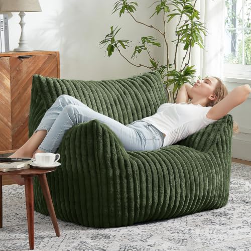 Image of Giant Bean Bag Chairs for Adults Teens with Filling Large Fluffy Bean Bag Chair with Armrests Plush Comfy BeanBag Couch Sofa Chair for Bedroom Living Room Reading