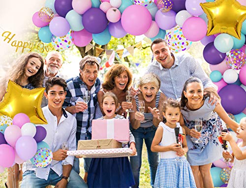 Amandir 202Pcs Unicorn Birthday Balloons Arch Garland Kit, Latex Foil Purple Pink Balloons With Happy Birthday Banner For Unicorn Birthday Decorations For Girls Birthday Party Supplies & 4Pcs Tools #TOP6