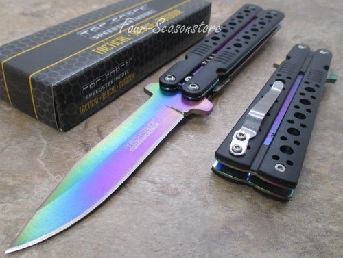 Tac Force Assisted Opening Black Handle Rescue Folder Half Stainless Steel Rainbow Blade Knife #TOP1