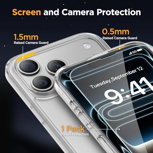 Image of Miracase Magnetic for iPhone 17 Pro Case 6.3 inch with Screen Protector, [Compatible with MagSafe] Military-Grade Protection, Anti-Fingerprint, Slim Thin Phone Case for 17 Pro Cover, Clear