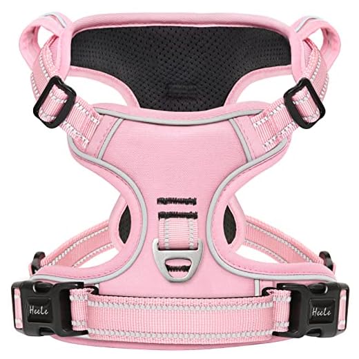 HEELE Arnés para Perro Arnes Pecho Antitirones Perro Arnés Confort Chaleco Perro para Adiestramiento Correr con Agarre Acolchado y Líneas Reflectantes Arnés para Perro Mediano, Pink, M