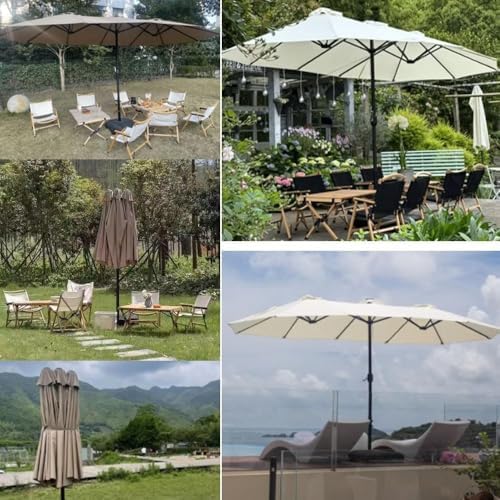 12 Ribs Double-Sided Umbrella Canopy 15'X9' Large Market Parasol Replacement Fabric, Outdoor Patio Umbrella Top Cover, Waterproof Dark Green Shade Solution
