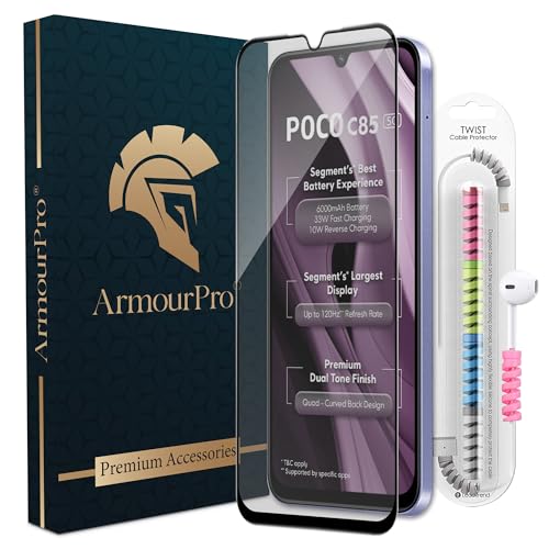 Image of ArmourPro Anti Glare Matte Tempered Glass for C85 and Redmi 15C, Anti Fingerprint Screen Protector, 9H Scratch Resistant, Smooth Touch, Easy Installation Kit with Cable Protector