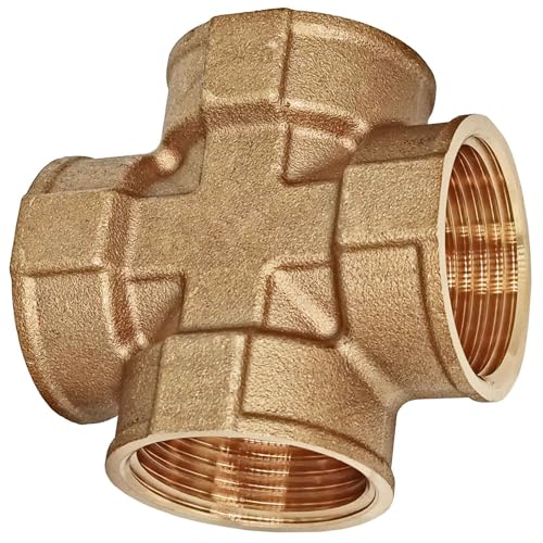 Kreuz Stück Verteiler aus Messing 1' Zoll IG x IG x IG x IG DN25 Innengewinde Innendurchmesser 30mm Gewinde Fitting Trinkwasser geeignet Rohr Verschraubung 4 Anschlüsse Kupplung