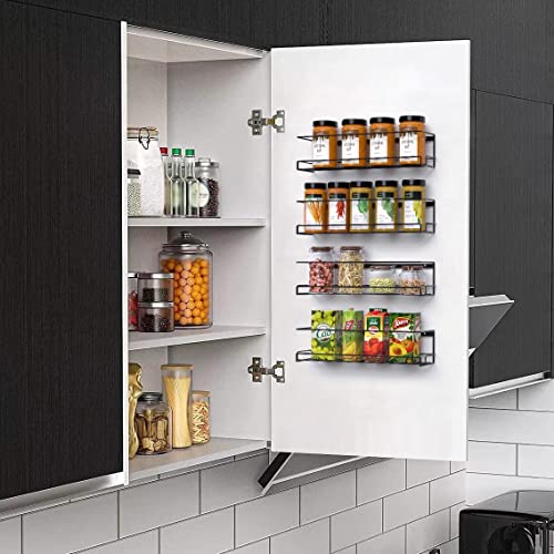 Meluke Wall Mounted Spice Rack Organizer For Cabinet Door, Set Of 4 Condiment Seasoning Organizer Wall Spice Rack Hanging Shelf For Spice Jars, Spice Jar Holder For Kitchen Cabinet Pantry Door (Black) #TOP2