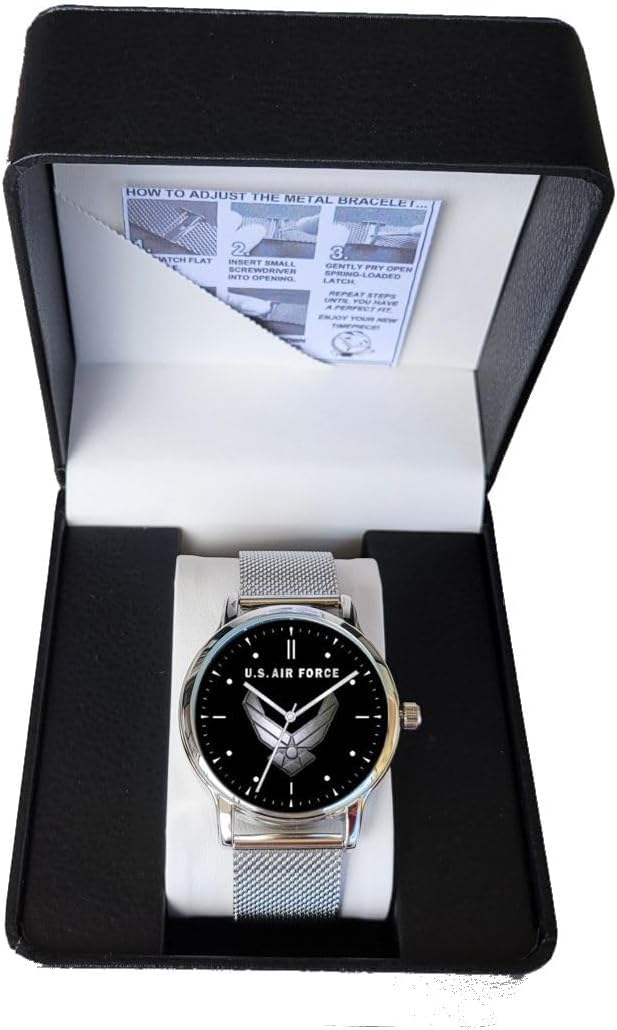 Air Force Emblem Watch with Large Polished Chrome Case and Adjustable Stainless Steel Mesh Band