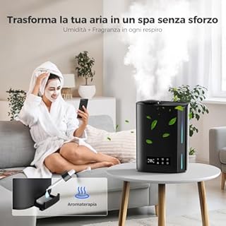 AROEVE Umidificatore Ambiente 6L, Diffusore di Oli Essenziali, Umidificatore a Ultrasuoni Top Fill per Bambini, Piante, Fino a 60 Ore di Autonomia, Controllo Umidità Intelligente, Silenzioso, Nero