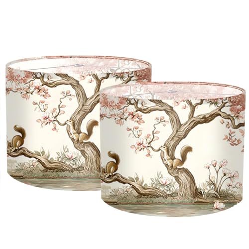 Image of Nuxovilar Lamp Shades Set of 2, 13 inch Top x 13 inch Bottom x 10 inch High (Spider) | Large lamp shades floral tree squirrel design kids room bedroom studio art nook covers (Squirrel)