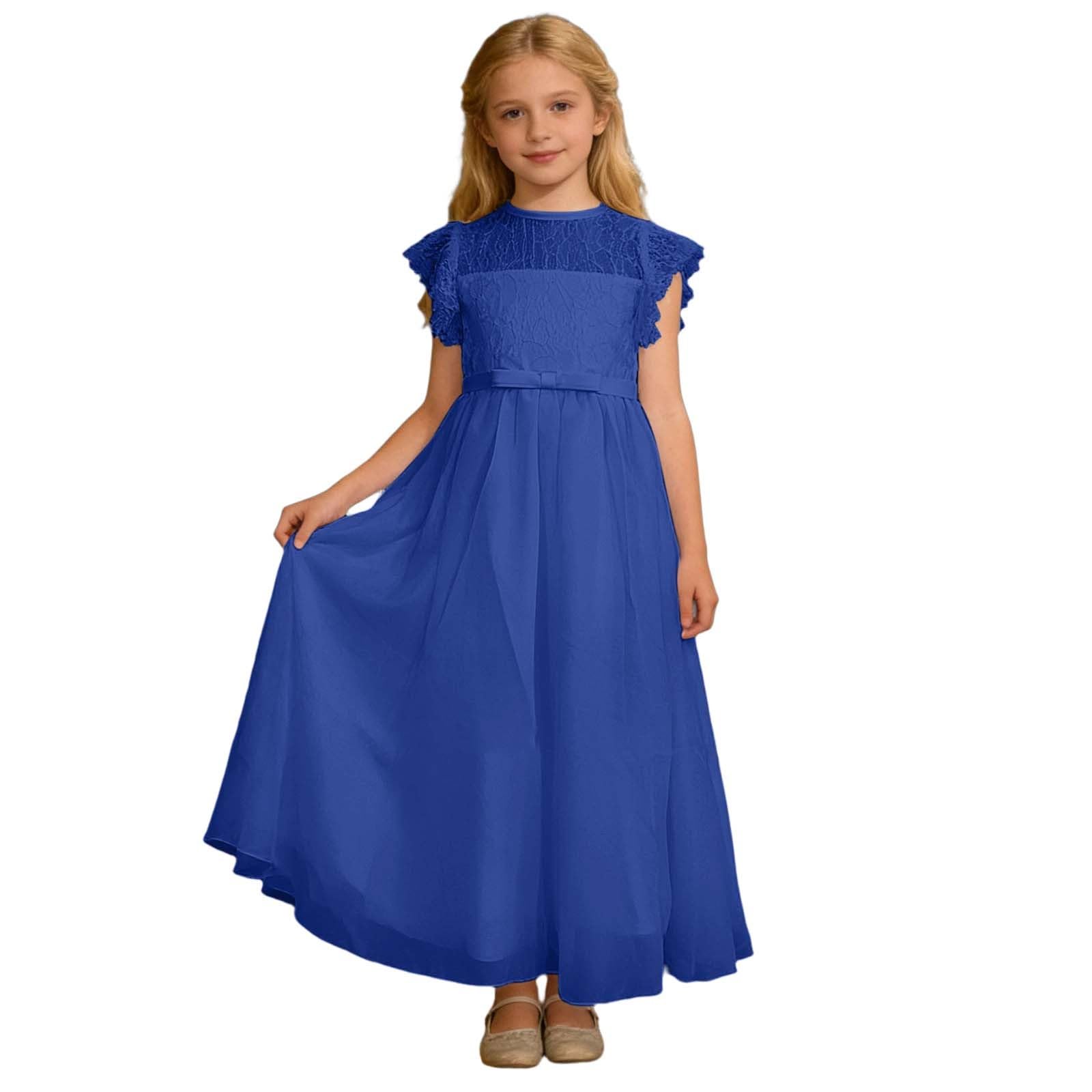 Sommerkleid Mädchen charmante Swing Kleider Elegante Sommerkleider pflegeleicht und langlebig Festliche Partykleider leichte Mädchenkleider mit Flügelärmel romantisch passend für Mädchen 1-15 Jahre