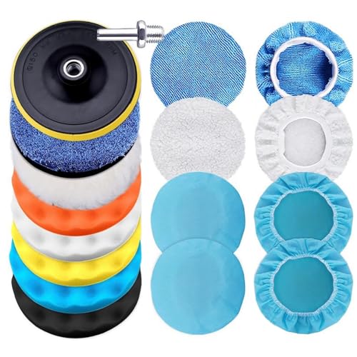Harewu Kit de almofadas de polimento de 17 peças, almofadas de polimento de esponja de 7,6 cm, tampã