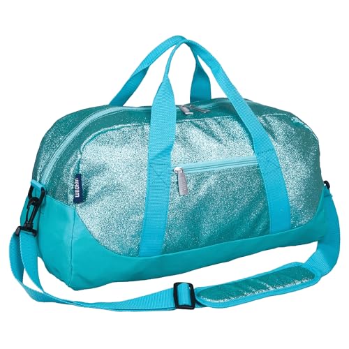Image of Wildkin Kids Overnighter Duffel Bag - Carry-On Travel Bag for School & Sleepovers, Lightweight, Durable, Boys & Girls Ages 4-15 - Blue Glitter