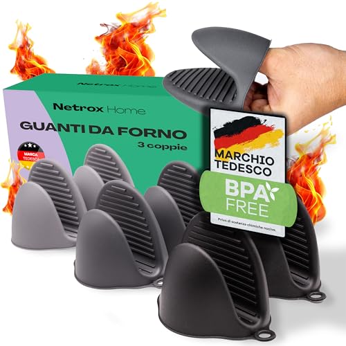 Guanti da Forno Mini in Silicone - Set da 3 paia di guanti da forno resistenti al calore, realizzati in silicone spesso e materiale alimentare privo di BPA, sicuri e antiscivolo.