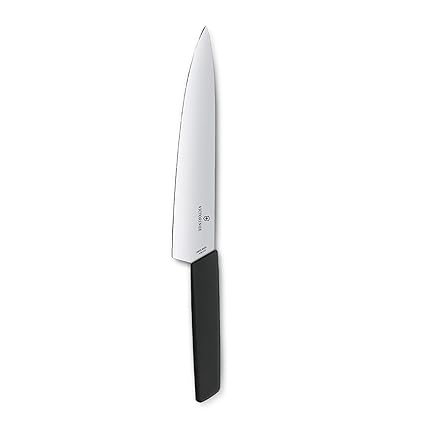 Victorinox Swiss Modern Carving Knife, Stainless Steel Vegetable & Fruit Cutting Straight Blade Knife for Professional and House Use, Black, 22 Cm, Swiss Made