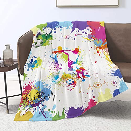 Domgoge Soccer Blanket Adult Kids Football Blankets Ball Throw Tie Dyed Soft Flannel Fleece Gifts for Team Player Sport Fans 3D Printed Couch Sofa