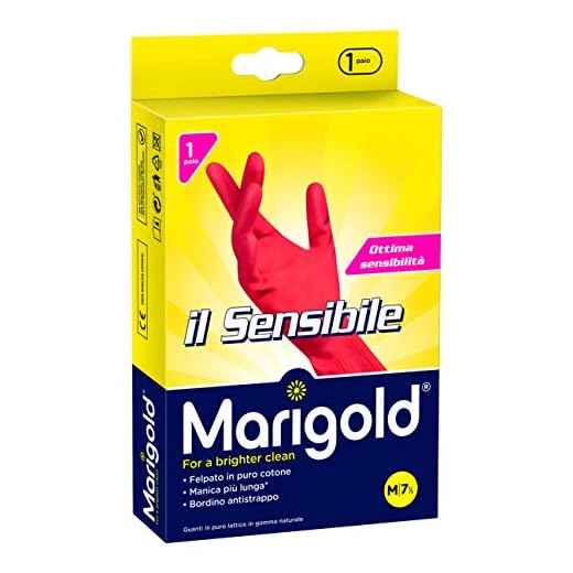 Vileda Marigold Il Sensibile 145678 Guanto, Minimo Spessore, Felpato in Puro Cotone, Manica Lunga con Bordino Frenagocce Antistrappo, M
