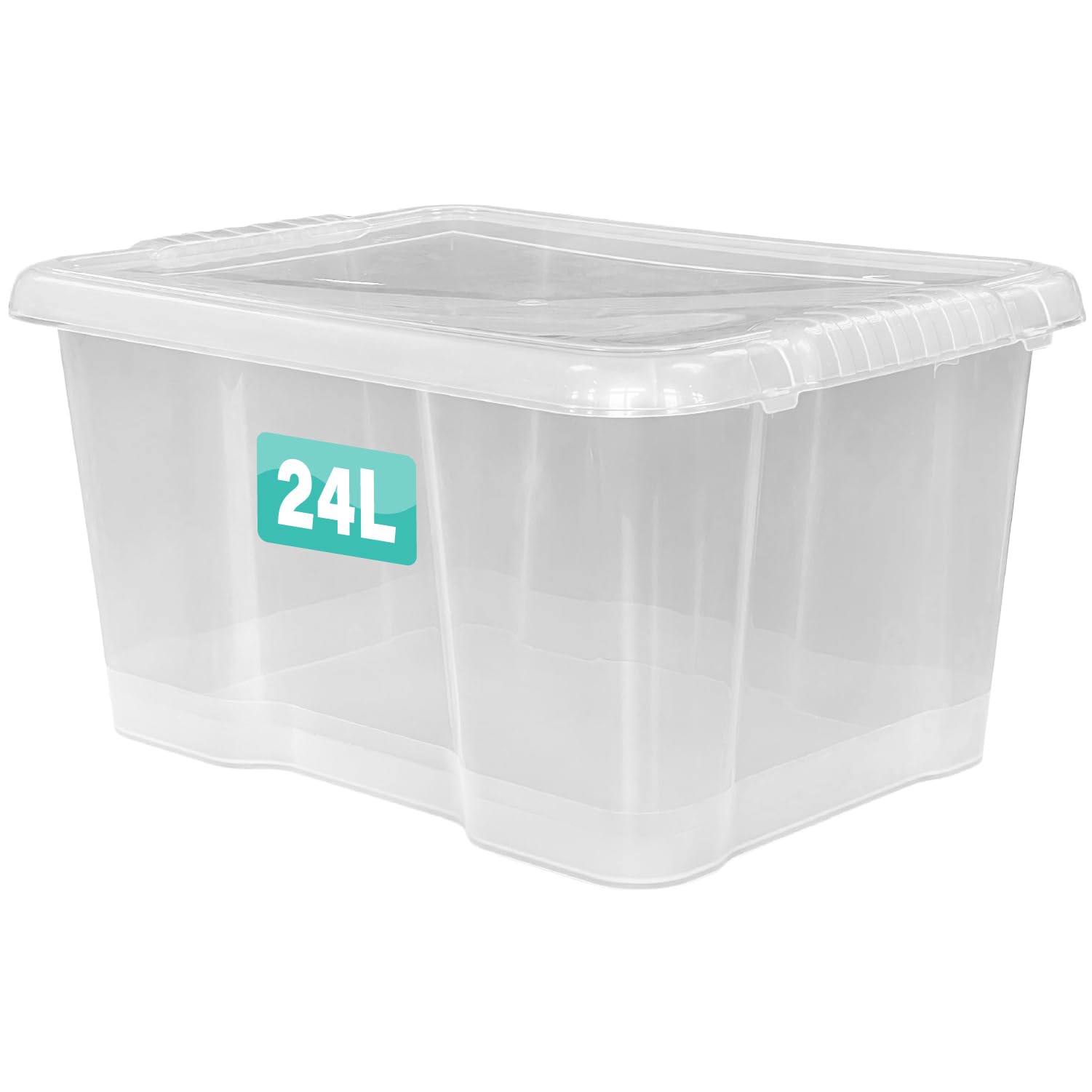 10 x 24 Litre Clear Plastic Storage Box With Lids UK BRITISH MADE Home Office Stackable Nestable Transparent Plastic Boxes, Size 5,11,24,28,35,45,62 Litre (10 Boxes, 24 Litre)