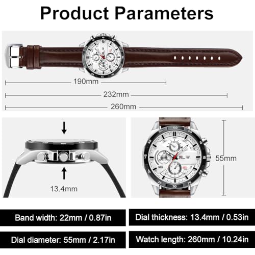 Herren Uhr Männer Analog Quarz Chronograph Braun Leder larmband, Armbanduhren Herren mit Datum, Uhren Herren Mode Casual Business Uhr für Herren Klassische Elegantes Geschenk – Bild 3