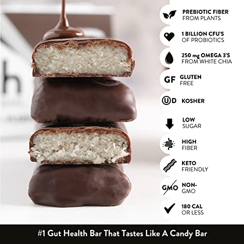 Dark Chocolate Coconut Prebiotic & Probiotic Plant Based Snack Bar | Gut Health & Digestion | Healthy, Protein, Chia Omega-3'S, High Fiber, Low Sugar, Keto, Kosher, Vegan, Gluten Free | #TOP2
