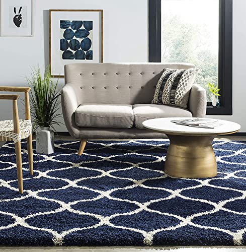 Image of Shaggy Carpet for Living Room Bedroom 2X6 FEET Fluffy Plush Area Rug, Thick Fur Floor Carpet Modern Cozy Rug for Home Decor, Kids Room Bedside Hall, Durable Comfortable Shaggy Rug (Blue Ivory)