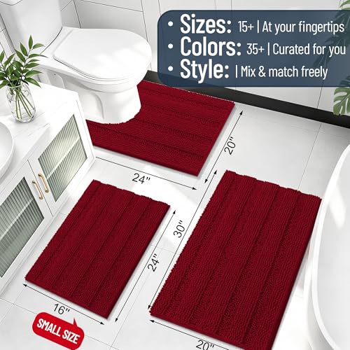 Image of Smiry Thick Chenille Bathroom Runner Rugs 44x24, Extra Absorbent Striped Bath Mat, Machine Washable, Rubber Backing, Long Bath Rugs for Bathroom, Tub & Shower, Home Decor Accessories, Red
