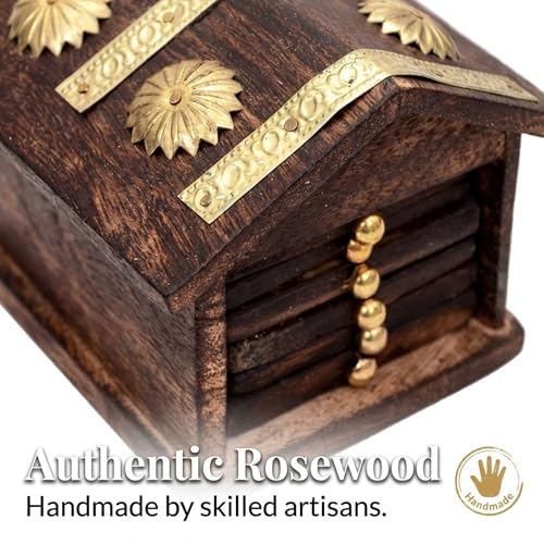 Image of Oaklyn Handmade Wooden Hut Style Coaster Set with Holder for Tea & Coffee | Hot & Cold Drink Coasters for Dining Table & Home Decor